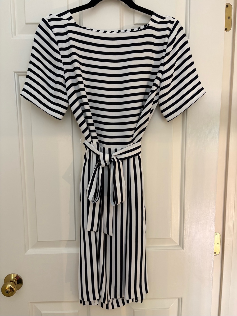 Ann Taylor Black & White Striped Belted Dress